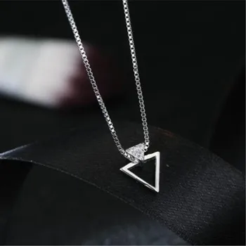 

Creative Geometric Personality Fashion 925 Sterling Silver Jewelry Triangle Crystal Clavicle Chain Pendant Necklaces H150