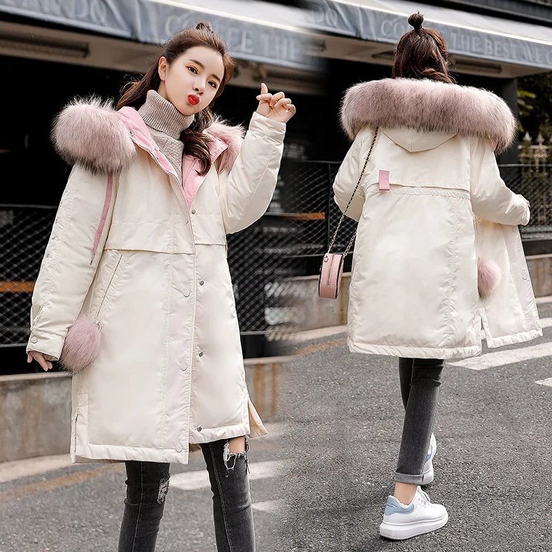 

Fashion Warm Large Fur Collar 2018 Winter New Style Cotton Coat Versatile Elegant Comfortable Loose-Fit