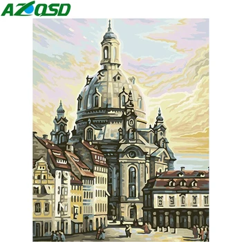

AZQSD DIY Painting By Number Canvas Kits Landscape Handpainted Gift Coloring By Numbers Building Unframe Home Decoration