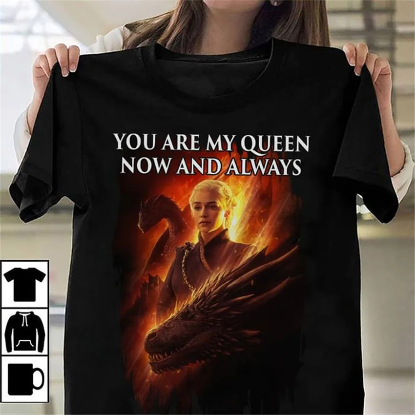 Daenerys Targaryen You Are My queen сейчас и всегда футболка Черная Хлопковая мужская с принтом