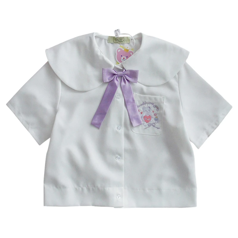 Blusa de estilo Kawaii con de muñeca para chicas adolescentes, camisa corta de estilo Vintage, color blanco, escolar Jk, blusas informales y camisas| - AliExpress