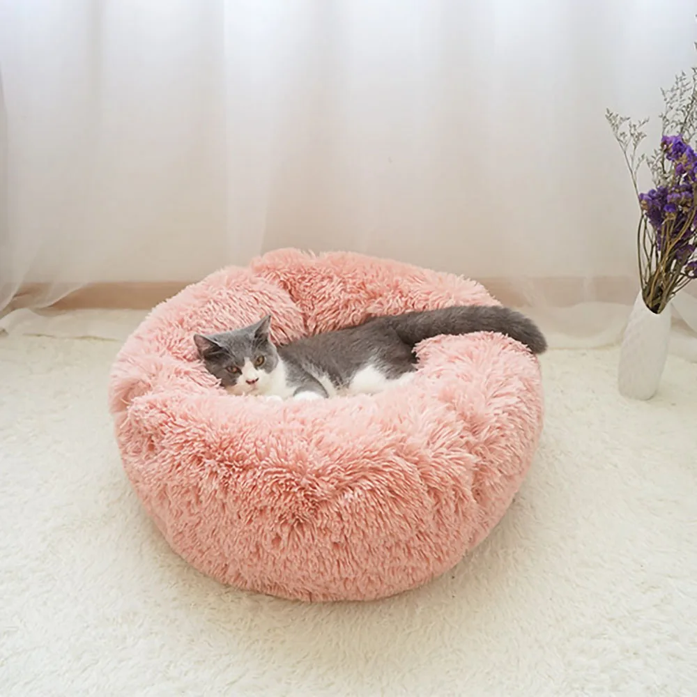 Long Plush Cat House Cat bed Cat Winter Warm Round Sleeping Bag Beds for cats dogs Kennel Dog Bed Puppy Cushion Mat Supplies