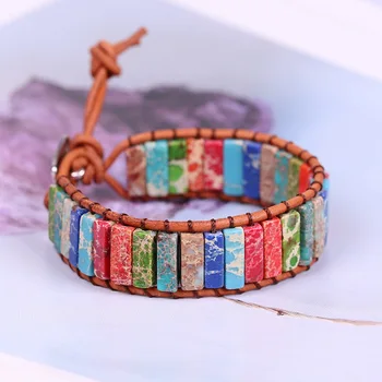 

Multicolor Boho Chakra Bracelets Natural Stone Leather Wrap Bracelet Lovers' Gift Jewelry