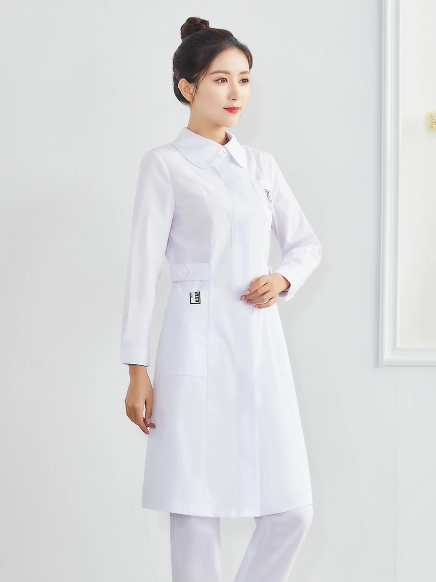Medical plastic white coat long sleeve beauty salon beautician work clothes female nurse uniform high-end skin management