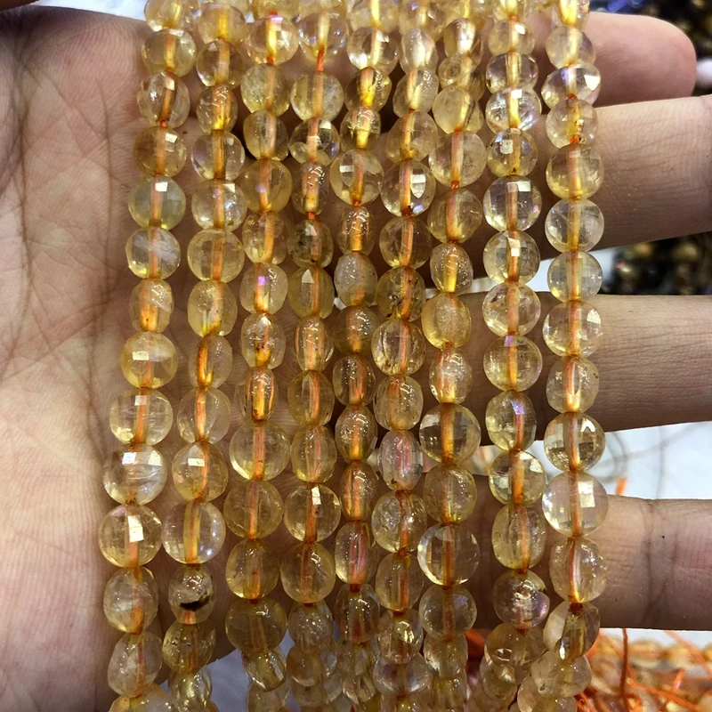 2 струны натурального цитрина e бусины граненые 3x6 мм Bean монета бусины для ювелирных изделий DIY 15," /string