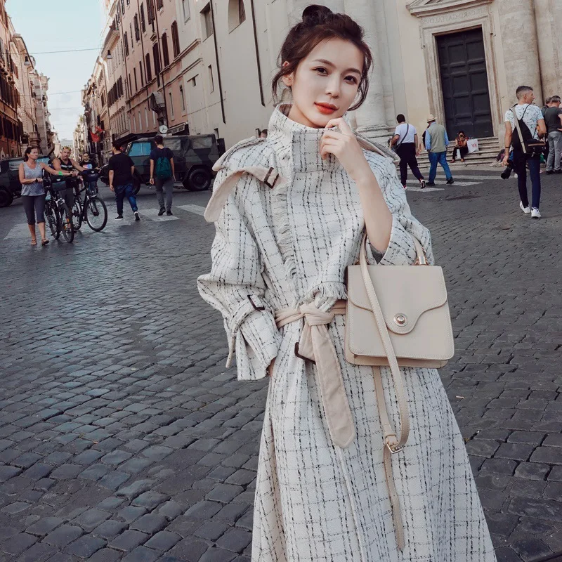 

Graceful Woolen Jacket Women's Mid-length 2019 Autumn And Winter New Style Loose-Fit Popular Plaid over-the-Knee Woolen Overcoat