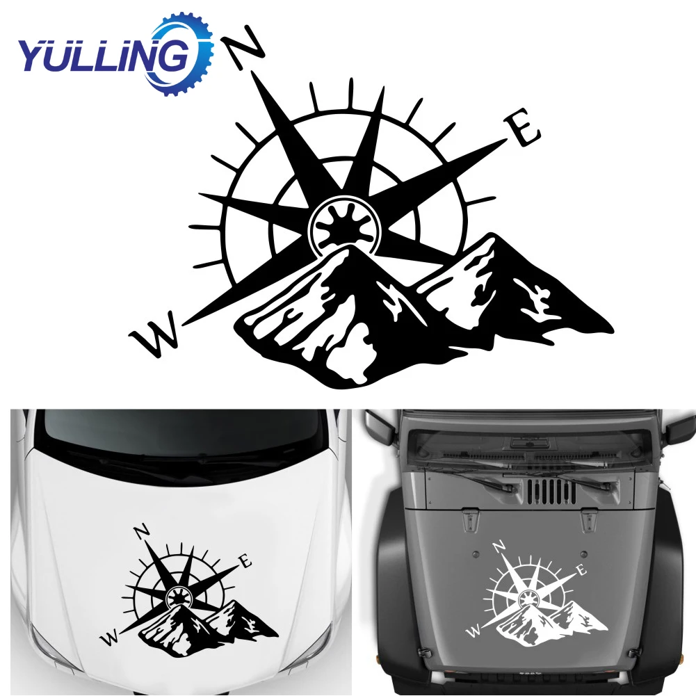 Наклейка YULLING с рисунком дороги, компаса, гор, большая наклейка, живой автомобиль, фургон, ПВХ, для дома на колесах, настенное искусство, виниловый аксессуар для внешней части автомобиля