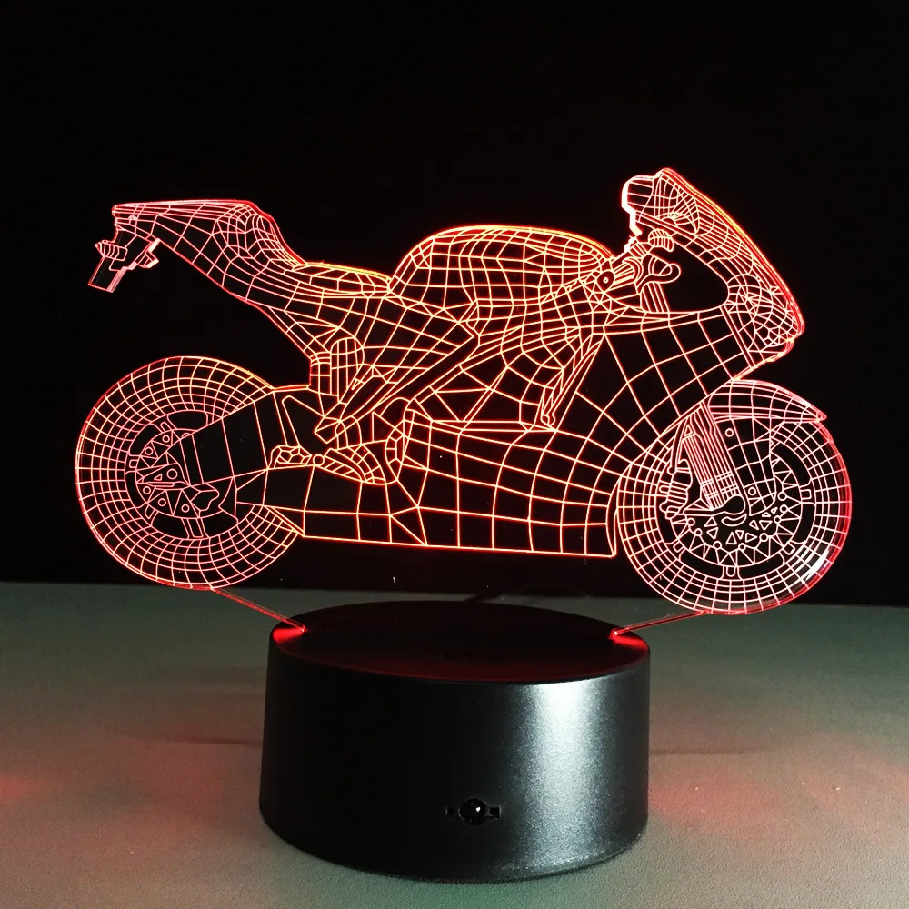 Мотоцикл 3D визуальная лампа цвета Изменение Оптическая иллюзия сенсорный стол светодиодный ночник большие подарки для детей украшение дома