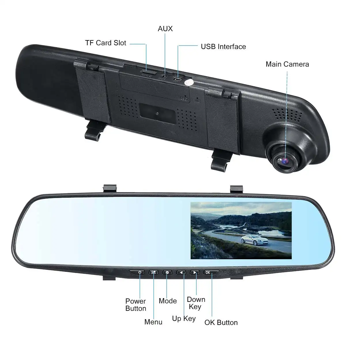 4,3 дюймов двойной объектив 1080P Автомобильный видеорегистратор видео рекордер зеркало заднего вида камера