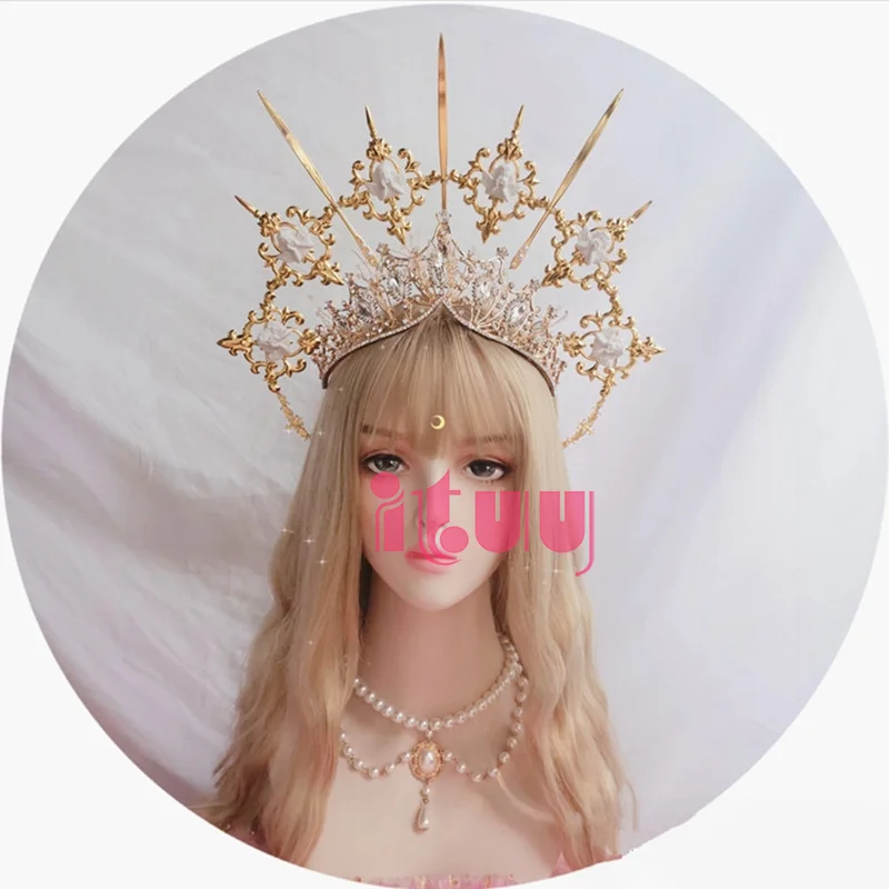 ITUY Lolita Vintage Kc Headband Angel Gold Halo Goddess Headpiece Virgin Mary Bride Crown Bead Chain Baroque Tiara Headwear -Zentai shop online H1d51370ff1e141759c7a448b23b747ecq.jpg