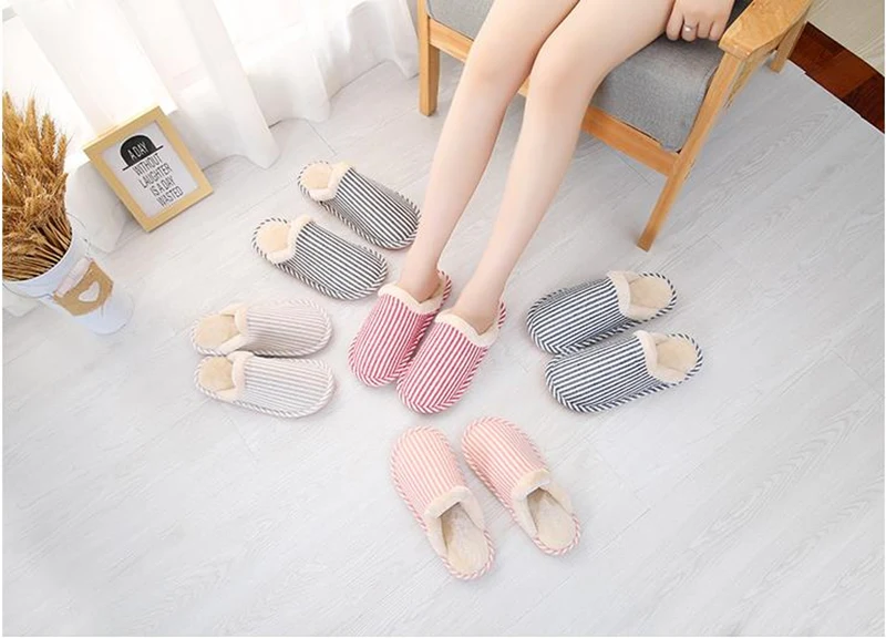 

Family cotton slippers in autumn and winter indoor household couples non-slip floor, warm floor, plush Japanese style in winter