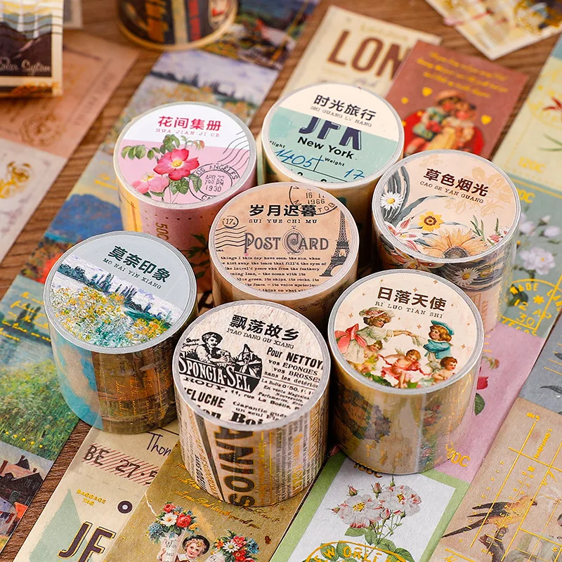 Retro Foil Masking Washi Tape Vintage Floral Plant Decorative Sticker Diy Adhesive Label For Scrapbooking Planner Diary Journal |