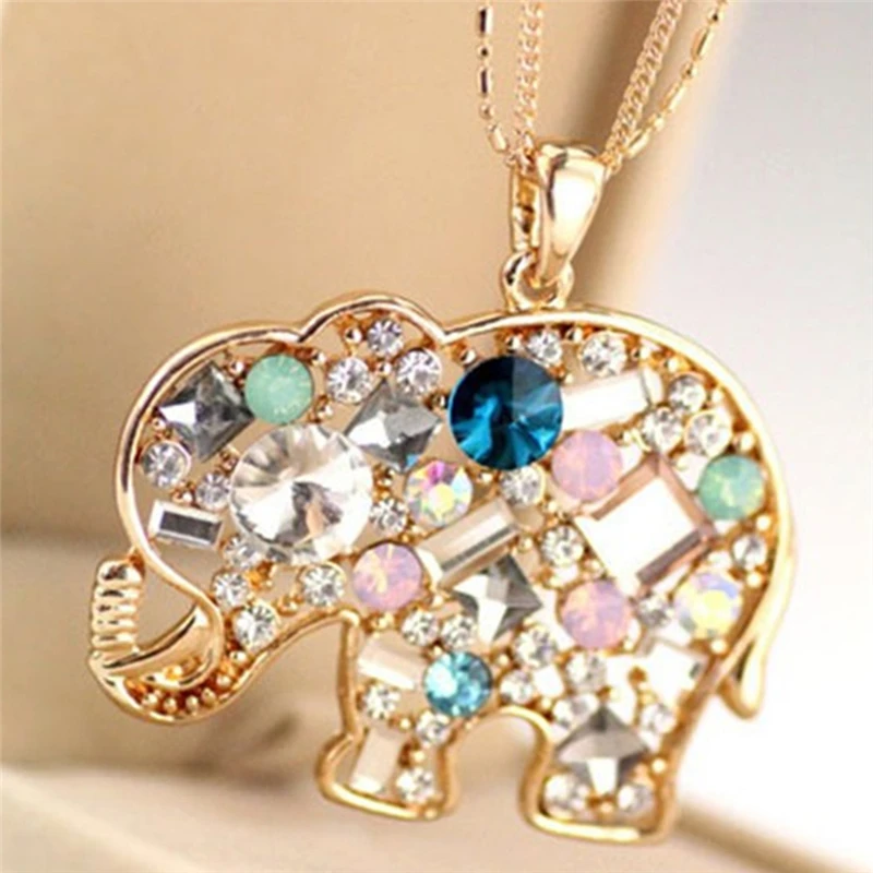 Модное Хрустальное счастливое милое ожерелье в виде слона Pednat Necklase Длинная цепочка