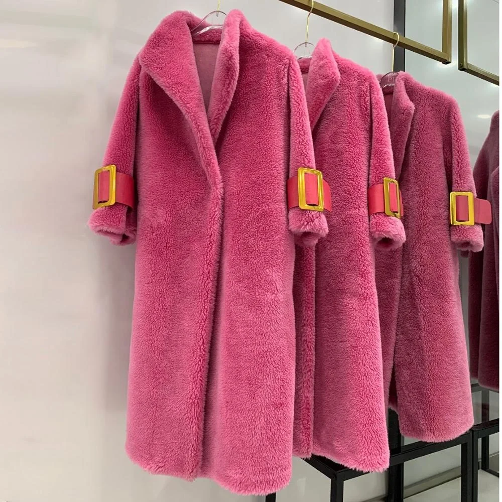 Женская зимняя теплая плюшевая куртка большого размера, пальто размера плюс, длинное толстое пальто на одной пуговице из натурального овечьего меха