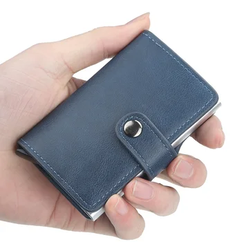 

New Hasp Men Credit Card Holder RFID Blocking PU Leather Automatic Business ID Card Holder Aluminum Metal Wallet Purse for Cards