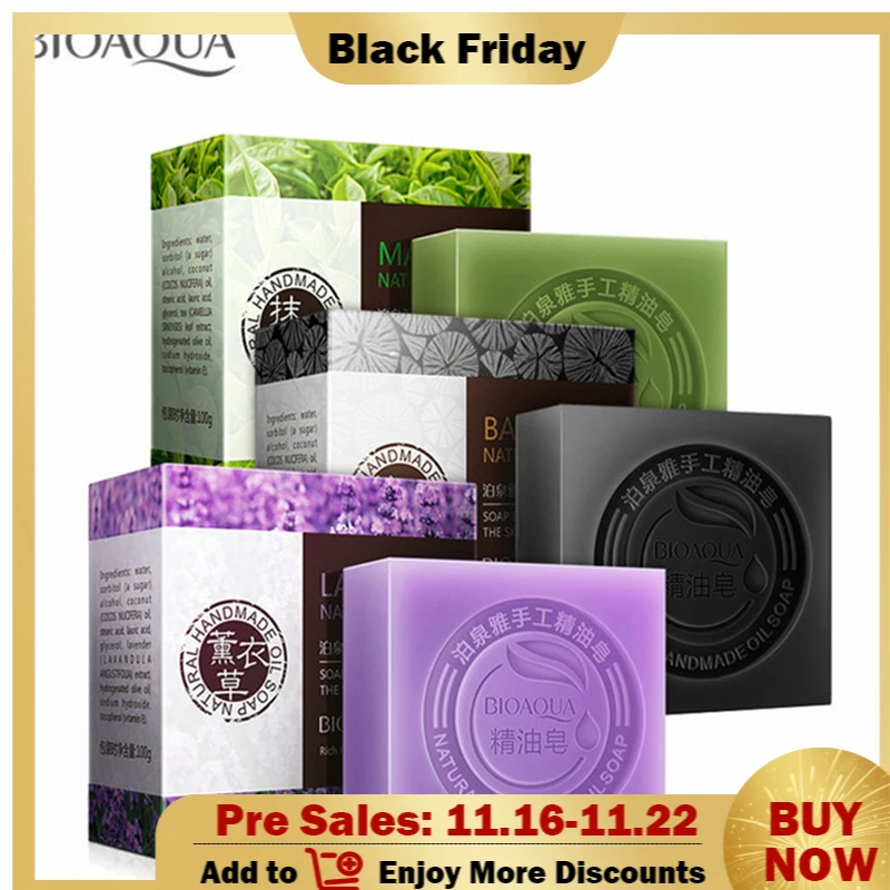 

BIOAQUA Natural Plant Essential Oil Handmade Soap Whitening Moisturizing Remove Acne Clean Bath Soap Bamboo Charcoal Soap 100g
