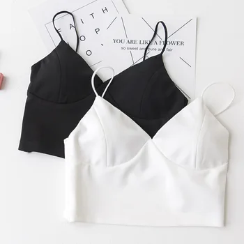 

Sexy Satin Crop Tops Women 2020 Wireless Bralette Crochet Top Female Spaghetti Strap T-shirt Cropped With Chest Padded Camisole
