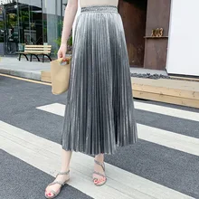 Летняя плиссированная юбка с пайетками корейский стиль юбки длинные для женщин элегантные женские тонкие юбки свободный размер