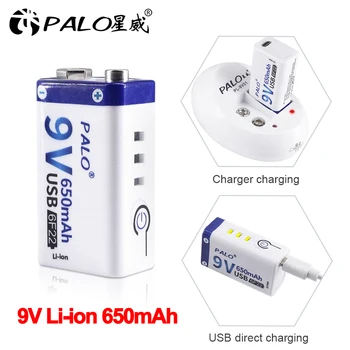 

Palo 9V 650mAh lithium li-ion rechargeable battery micro usb rechargeable 6F22 9V battery for RC Helicopter Model Microphone Toy