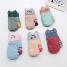 Новые детские перчатки с милым медведем из мультфильма для детей 6-12 лет, зимние вязаные шерстяные варежки для новорожденных, бархатные толстые Детские теплые перчатки
