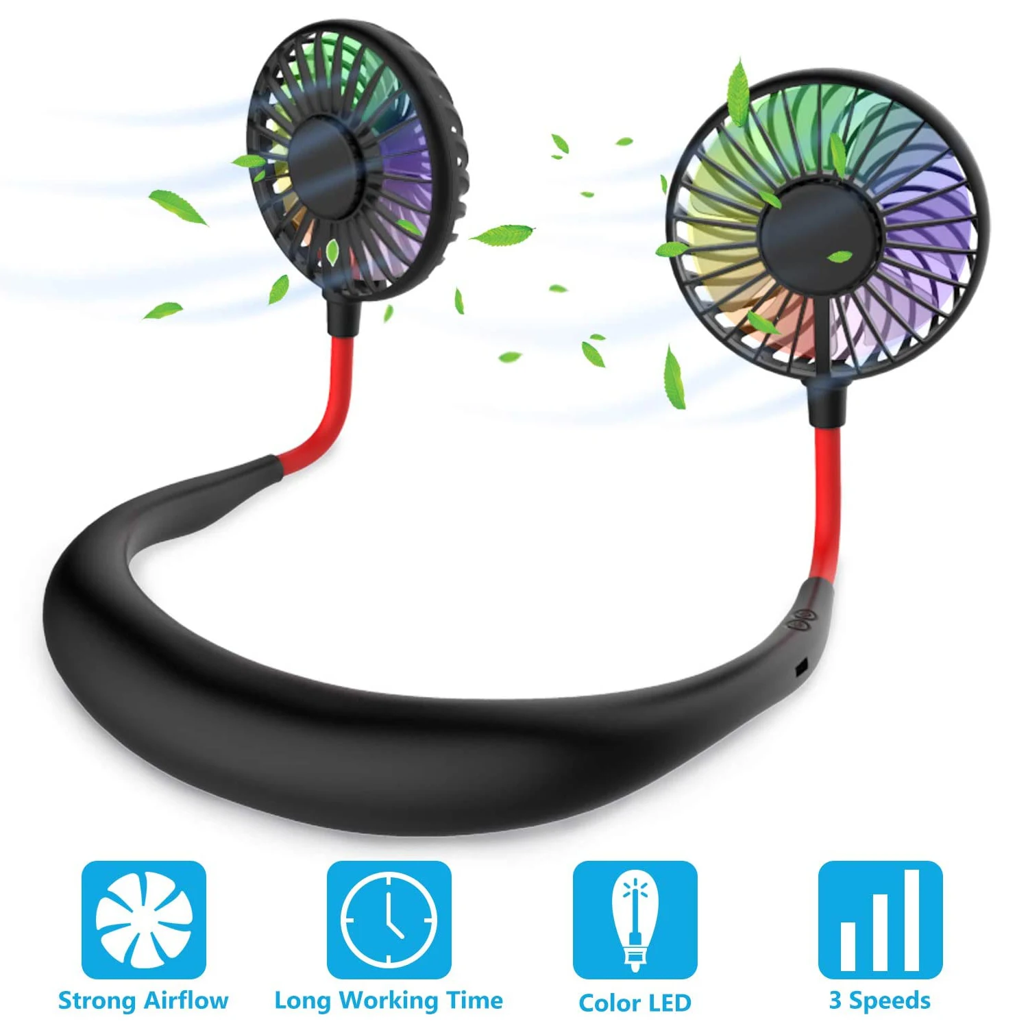 Ventilador portátil de cuello Manos libres Mini ventilador USB batería recargable banda para el cuello ventilador luz LED enfriador de aire para viajes Oficina hogar deportes|Dispositivos USB| - AliExpress
