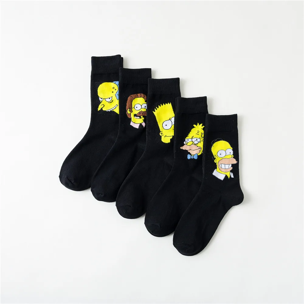 Cartoon Anime Print Sock Homer J Bart Abe Ned Flanders Mr Burns Cute Funny Men Cotton Lovers Socks Sporting Casual Autumn Winter