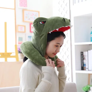 

2019 New Small Dinosaur Hooded U-shaped Pillow Multi-function Neck Pillow with Hat Cute Cartoon Dress Accessories Christmas Gift
