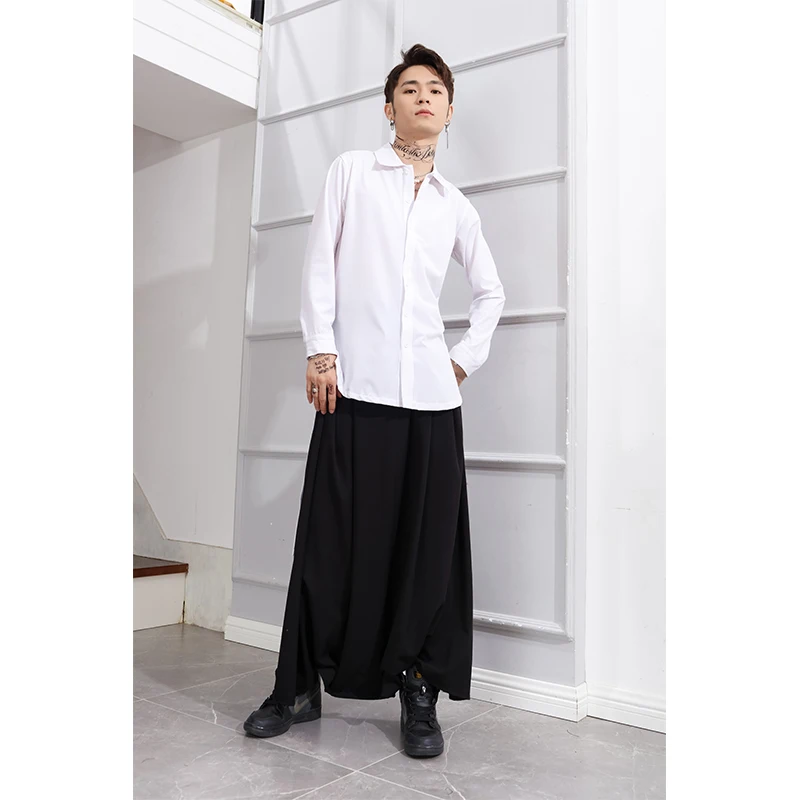 Men's trousers spring and summer culottes crotch pants wide leg pants men's casual pants large harem pants black