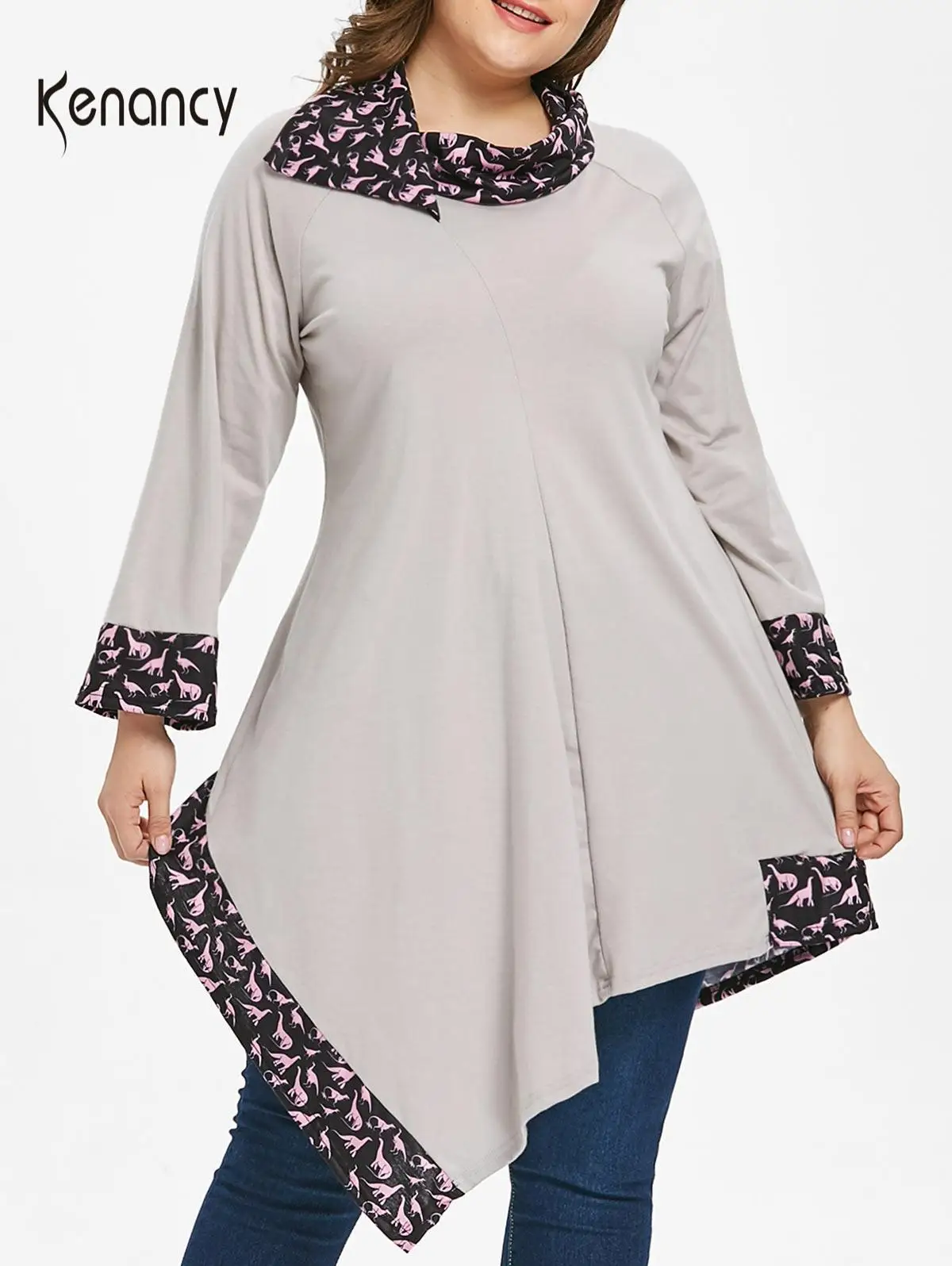 Kenancy Wanita Asimetris Plus Ukuran Baju Batik Hem Lengan Panjang Blus Kasual Spring Wanita Tee Wanita Atasan Blus Dan Kemeja Aliexpress