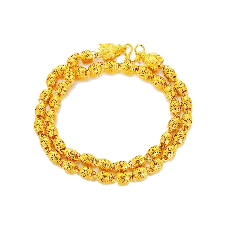 gold OMHXFC ювелирные изделия оптом EX186 Европейская мода Изящный человек Вечеринка День рождения Свадьба оливковые бусы Голова Дракона 24KT золотая цепочка ожерелье - Цвет камня: gold