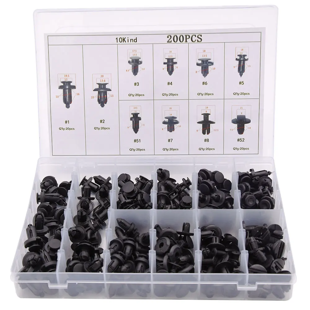 

200pcs 10 size Car Door Panel Clip Bumper Door Panel Tirm Clips Kit Rivets For Dodge Journey Magnum Nitro Stratus Viper