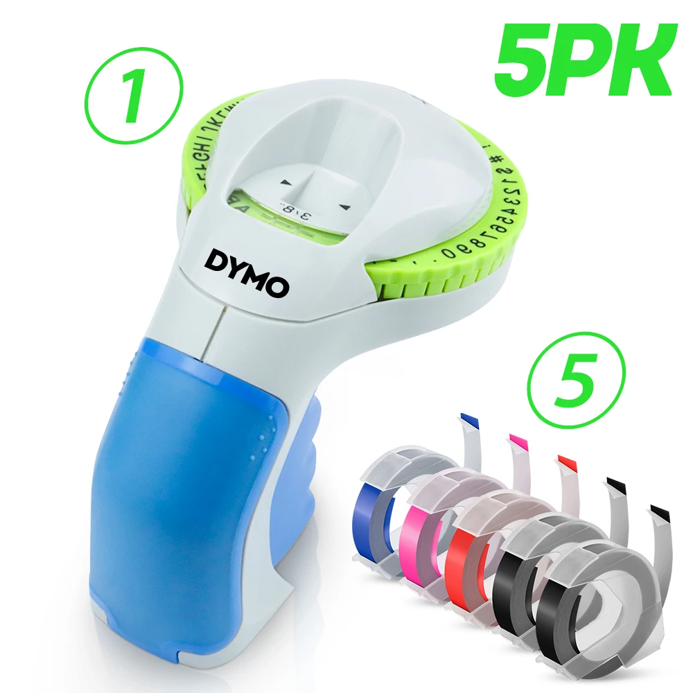 5PK Multi Color Label Tape 3D Embossing Ribbon Sticker with Dymo 12965 Labeling Machine Dymo Labeller Typewriter Manual Printer