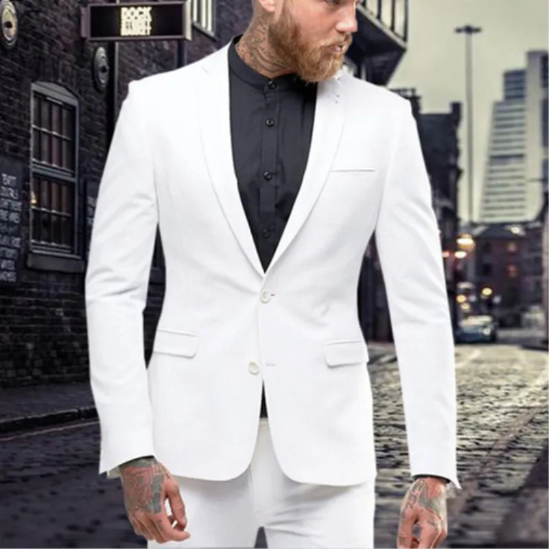 

2 sets of simple and handsome formal banquet party white custom casual Slim bride groom wedding dress shirt pants 513