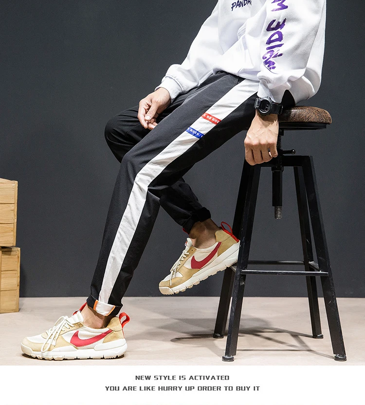 Men's fashion sweatpants vertical stripes decoration loose spring and autumn sports pants casual male jogger streetwear