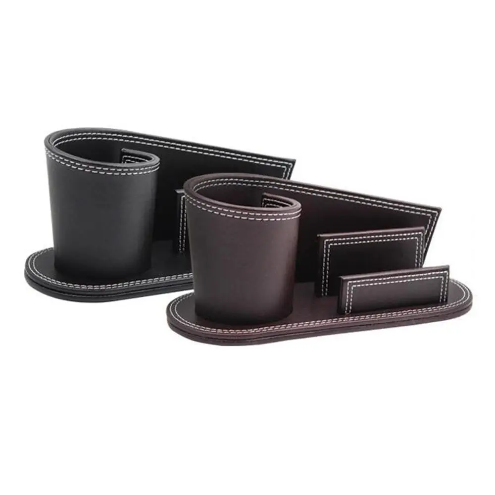 

Office School Desk Organizer Desktop Card Storage Box Accessor Multifunction PU Leather Pen Holder Pencil Stationery Container