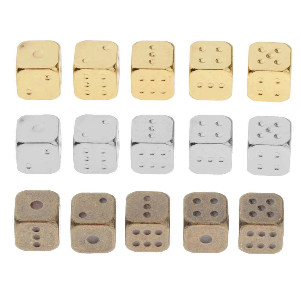 5 Pcs 6 Sided Dice Set Metal Tone Colors Dice with Gold Pips Round Corner Dice Role Playing Dice DIY Mahjong Accessories
