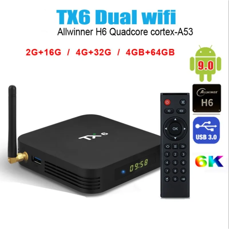 TV BOX TX6 smart TV box Allwinner H6 Quad core Android 9.0 2G 16G 32G 64G USB3.0 2.4G 5Ghz WiFi BT 6K Neftflix Set top box