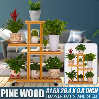 

Wooden Flower Rack Plant Stand Multi Flower Stand Shelves Bonsai Display Shelf Garden Patio Balcony Flower Stands With Wheel