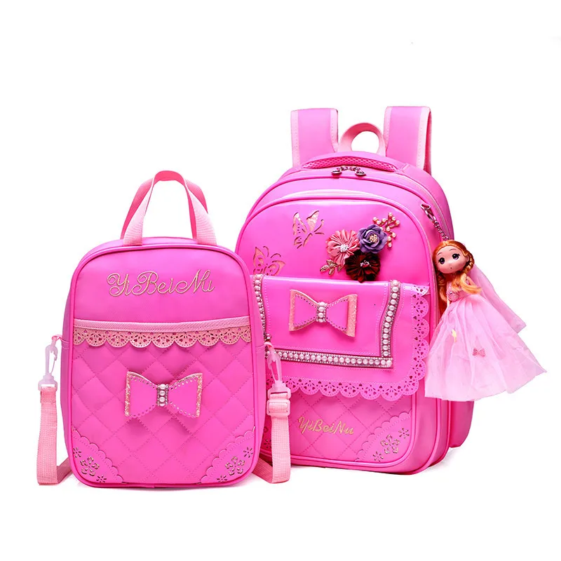 2pcs sets pink Детские школьные сумки для подростков девочек начальной школы рюкзак для детей водонепроницаемая сумка для детей из искусственной кожи, рюкзак mochila - Цвет: 2pcs sets pink