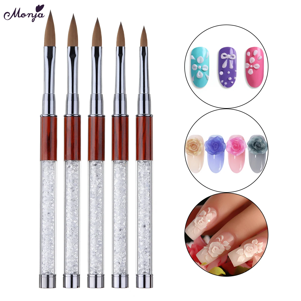 Monja Kolinsky Nail Art Стразы Ручка Кисть для рисования акриловая жидкая пудра лепесток цветок резьба Рисунок карандаш для маникюра, инструменты