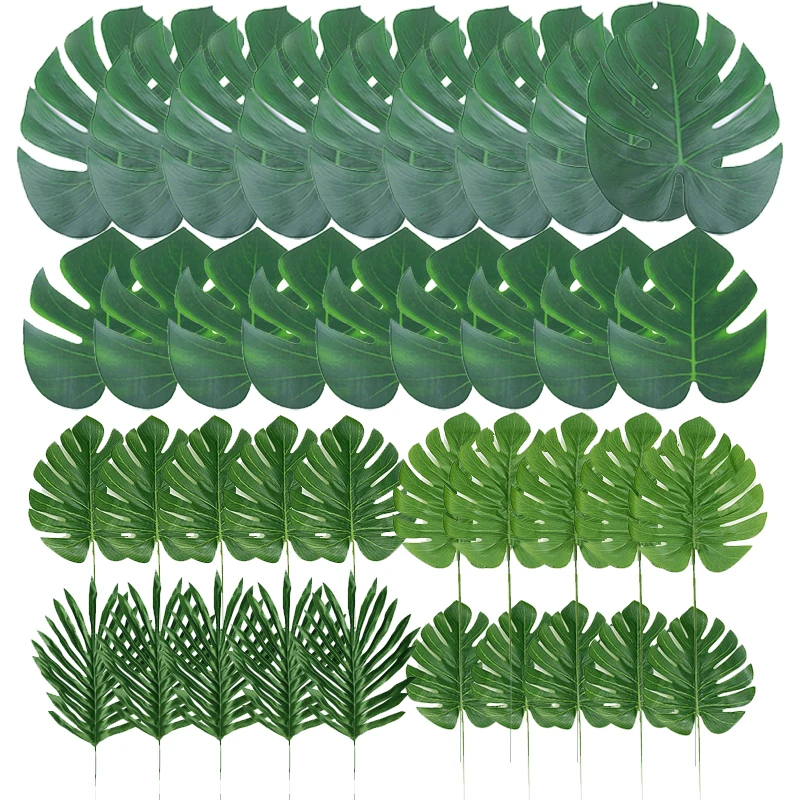 Hojas de palma Tropical de 14 pulgadas, planta con hojas artificiales monstera grande para boda/Decoración de mesa de fiesta, suministros de Luau Hawaiano para jardín