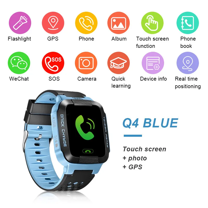 Q4 Blue Детские умные часы для детей камера для безопасности SIM вызов ребенок LBS SOS наручные часы Будильник Водонепроницаемый детский подарок для gps - Цвет: Q4 Blue