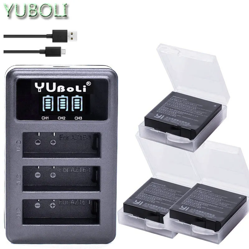 1400mAh батареи Xiaomi Yi+ 3 способа USB зарядное устройство для yi Xiaomi Yi экшн-камеры международная версия камеры - Цвет: charger and 3battery