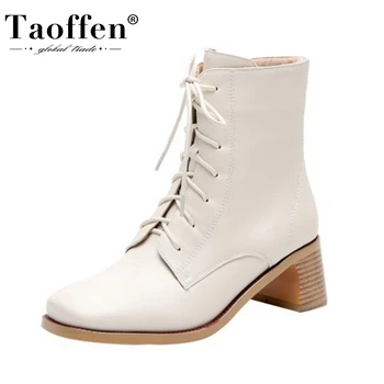 

TAOFFEN Size 32-43 Women Ankle Boots Fashion Corss Strap High Heel Winter Shoes Woman Warm Office Lady Short Boot Footwear