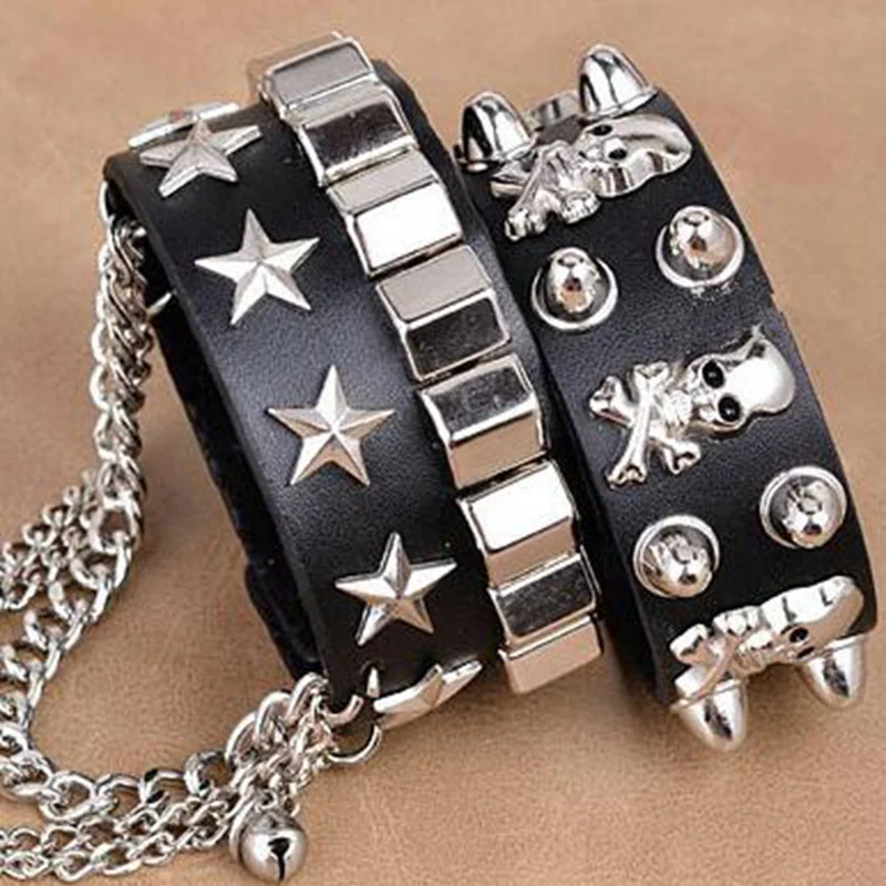 

Multilayer Leather Skull Pentagram Bracelet Men's Bracelet with Chain New Fashion Accessories Accessories Party Jewelry