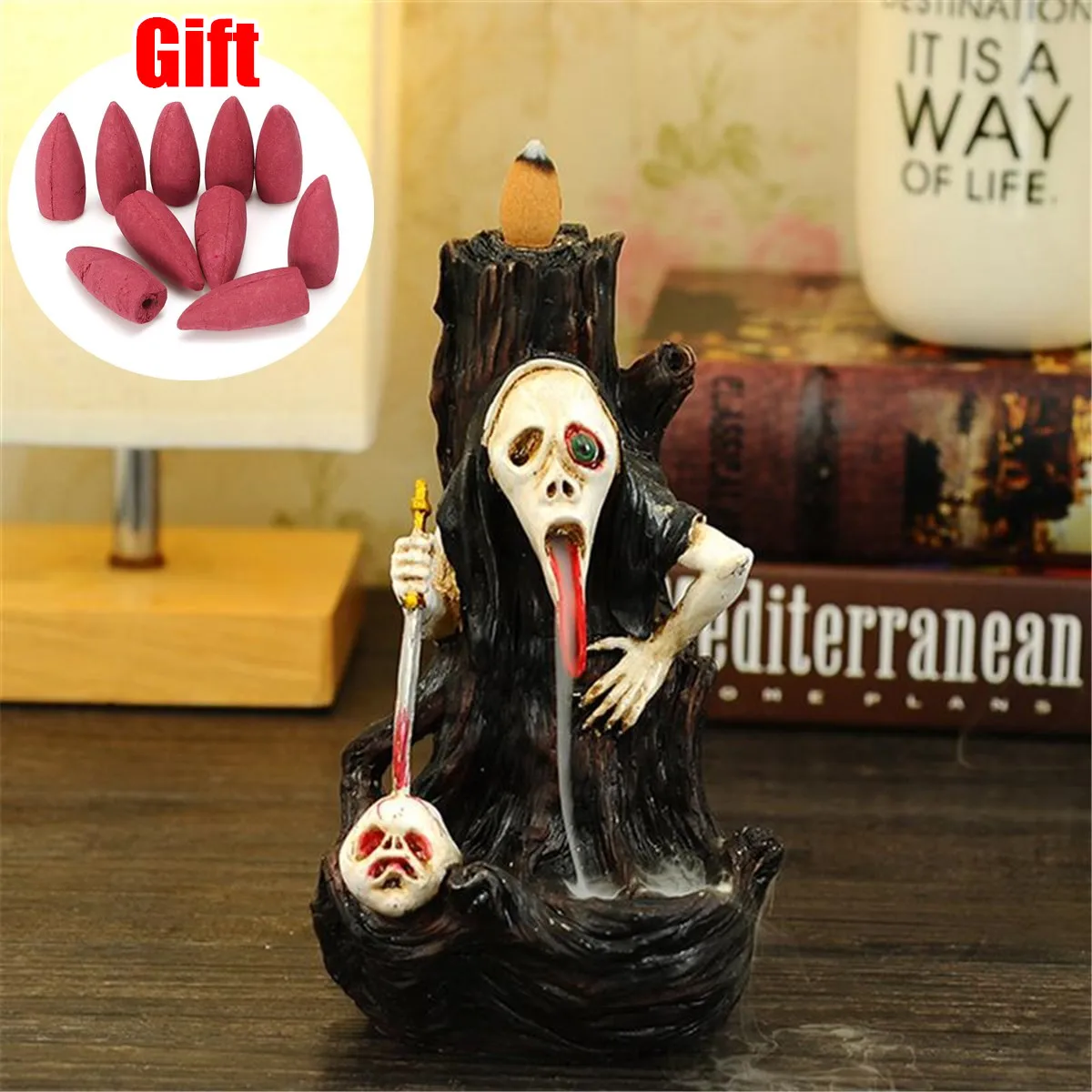 

Backflow Incense Burner Skull Shape Resin Incense Holder Handicraft For Home Office Teahouse Decor With 10PCS Incense Cones
