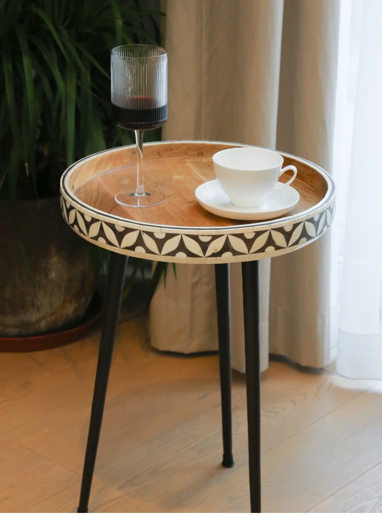 Луи модные кофейные столы коровья кость инкрустированный уголок Несколько простой чай гостиная балкон скандинавские маленькие круглые