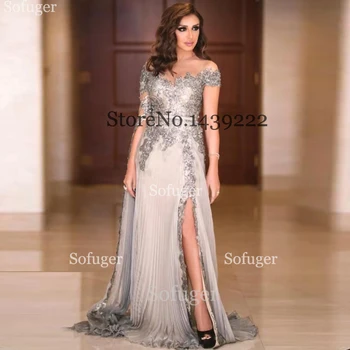 

Long Chiffon Evening Dresses Sexy Slit High Appliques Saudi Arabic Special Occasion Evening Formal Prom Party Gown