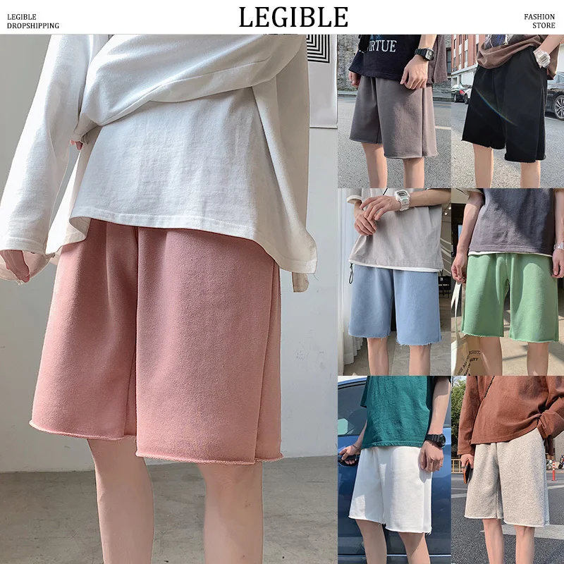 LEGIBLE 2021 pantalones cortos de playa de los hombres verano sólido pantalón corto Casual hombres sueltos de Hip Hop coreano pantalones cortos
