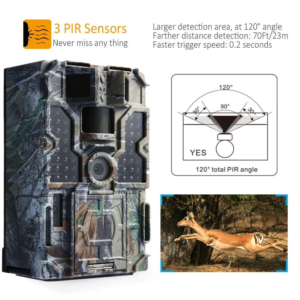 

Trail Camera 1080P 30fps Hunting Camera 48PCS 850NM IR LEDs Night Vision 0.2s Trigger Time,Time Lapse, 20m Range Wild Camera